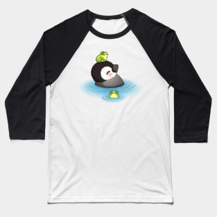 Happy emperor penguin chick with frog Baseball T-Shirt